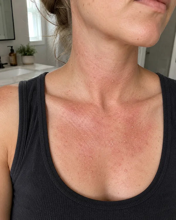 Neck and chest skin before and after switching to filtered shower water